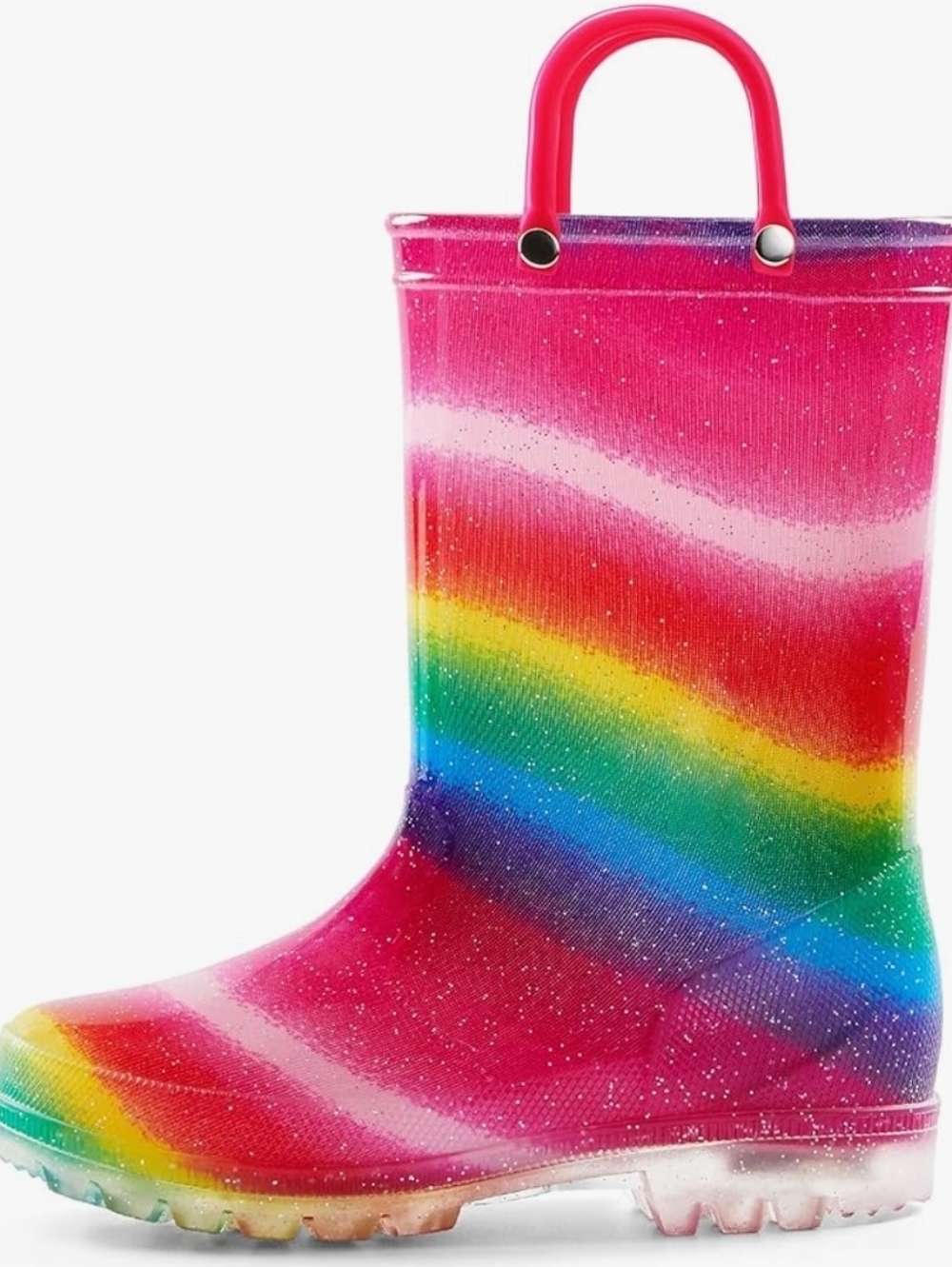 Girls Rainbow Glitter Kids Rain Boot - Pink Multicolor Size 3